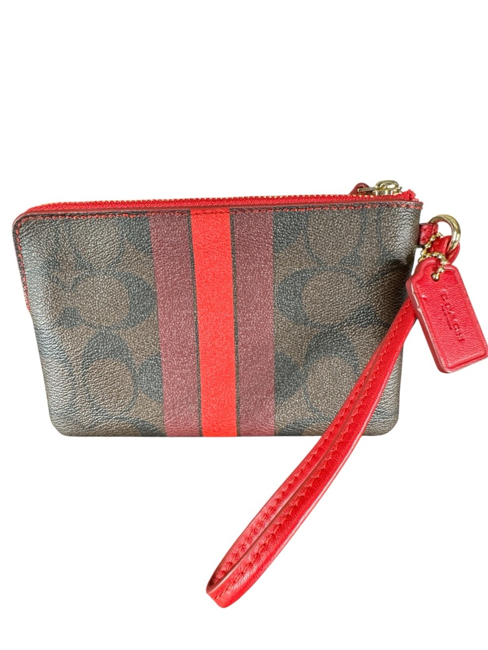 COACH Corner Zip Wristlet in Signature Canvas with Varsity Stripe - Picture 2 of 5